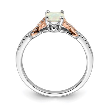 14k Two-tone Polished 7x5mm Oval Opal and 1/10 carat Diamond Ring — alternate view