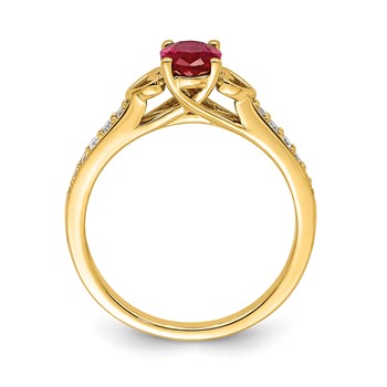 14k Polished Side Hearts 7x5mm Oval Ruby and 1/8 carat Diamond Ring — alternate view