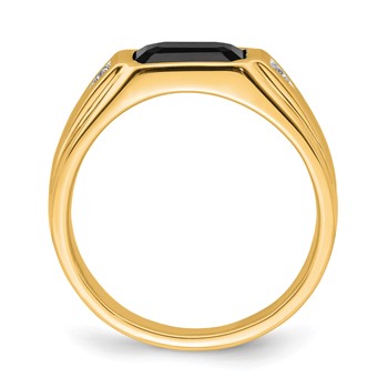 14k Yellow Gold Polished & Satin Onyx & Diamond Mens Ring — alternate view