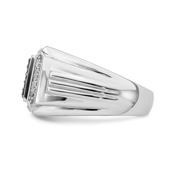 IB Goodman 14k White Gold Polished Black and White Sapphire Cluster Mens Ring — alternate view