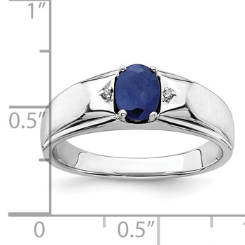 IB Goodman 14k White Gold Polished and Satin 7x5mm Oval Sapphire and Diamond Mens Ring — alternate view