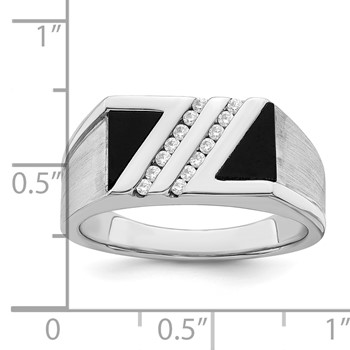 IB Goodman 14k White Gold Polished and Satin Triangle Onyx and 1/6 carat Diamond Mens Ring — alternate view