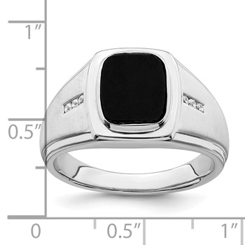 IB Goodman 14k White Gold Polished and Satin Cushion Onyx 1/15 carat Diamond Mens Ring — alternate view