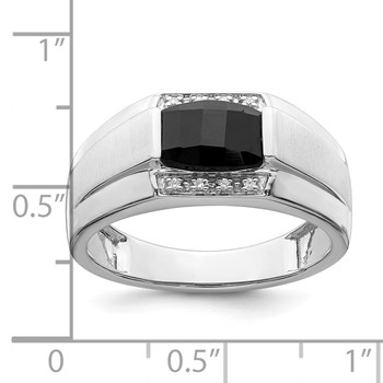 IB Goodman 14k White Gold Polished and Satin 8x6mm Barrel Onyx and Diamond Mens Ring — alternate view