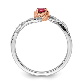 14k Two-tone Polished 3.5mm Round Ruby and 1/10 carat Diamond Floral Ring — alternate view