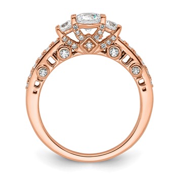 14k Rose Gold Three Stone Diamond Semi-Mount Including 2-3.1mm Side Stones Engagement Ring — alternate view