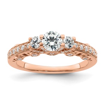 14k Rose Gold Three Stone Diamond Semi-Mount Including 2-3.1mm Side Stones Engagement Ring