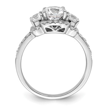 14K White 3-Stone Plus (Holds 1 carat (6.5mm) Round Center) Halo Semi-Mount Diamond Engagement Ring — alternate view