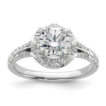 14k White Gold 1/3 carat Lab Grown Diamond VS/SI+ G+ 1 carat Center Round Semi Mount Halo Engagement Ring