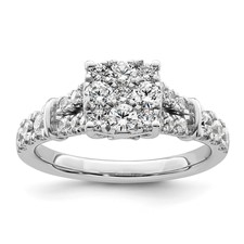 Image of 14k White Gold 1 carat Lab Grown Diamond VS/SI+ G+ Complete Cluster Engagement Ring