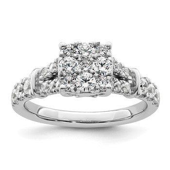 14k White Gold 1 carat Lab Grown Diamond VS/SI+ G+ Complete Cluster Engagement Ring