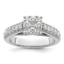 Image of 14k White Gold 1 carat Lab Grown Diamond VS/SI+ G+ Complete Cluster Engagement Ring