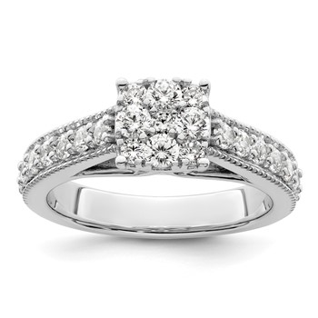 14k White Gold 1 carat Lab Grown Diamond VS/SI+ G+ Complete Cluster Engagement Ring