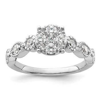 14k White Gold 3/4 carat Lab Grown Diamond VS/SI+ G+ Complete Cluster Engagement Ring