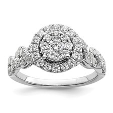 Image of 14k White Gold 1 carat Lab Grown Diamond VS/SI+ G+ Complete Cluster Engagement Ring