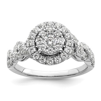 14k White Gold 1 carat Lab Grown Diamond VS/SI+ G+ Complete Cluster Engagement Ring