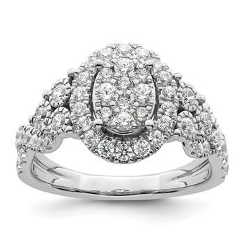14k White Gold 1 carat Lab Grown Diamond VS/SI+ G+ Complete Cluster Engagement Ring