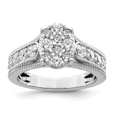 Image of 14k White Gold 1 carat Lab Grown Diamond VS/SI+ G+ Complete Cluster Engagement Ring