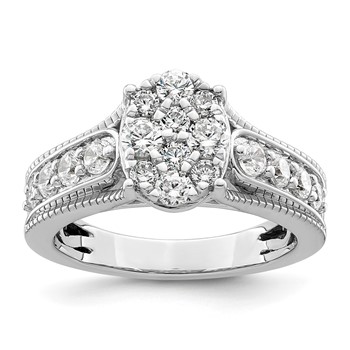 14k White Gold 1 carat Lab Grown Diamond VS/SI+ G+ Complete Cluster Engagement Ring
