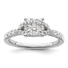 Image of 14k White Gold 3/4 carat Lab Grown Diamond VS/SI+ G+ Complete Cluster Engagement Ring