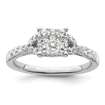 14k White Gold 3/4 carat Lab Grown Diamond VS/SI+ G+ Complete Cluster Engagement Ring