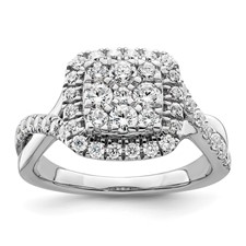 Image of 14k White Gold 1 carat Lab Grown Diamond VS/SI+ G+ Complete Cluster Engagement Ring