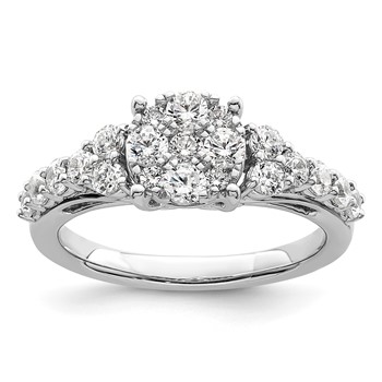 14k White Gold 1 carat Lab Grown Diamond VS/SI+ G+ Complete Cluster Engagement Ring
