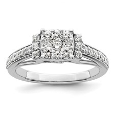 Image of 14k White Gold 3/4 carat Lab Grown Diamond VS/SI+ G+ Complete Cluster Engagement Ring