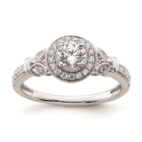 14K White Gold Vintage Round Halo 5/8 CT Diamond Complete Engagement Ring