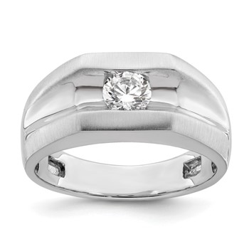 14K White Gold Polished (Holds 1/2 carat (5.0mm) Round) Men's Ring Mounting