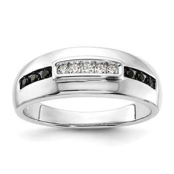 14K White Gold 1/4 carat White and Black Diamond Complete Men's Ring