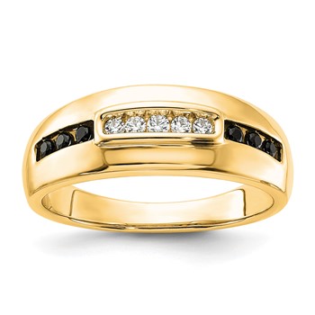 14K Yellow Gold Complete White and Black Diamond Men's Ring