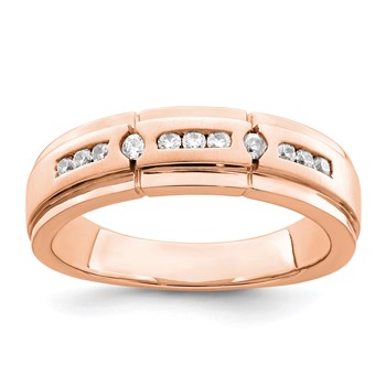 14K Rose Gold Satin & Polished Complete Diamond Men's Ring