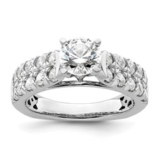 Image of 14k White Gold 1 1/10 carat Lab Grown Diamond VS/SI+ G+ 1 carat Center Round Semi Mount Shared Prong Engagement Ring