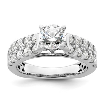 14k White Gold 1 1/10 carat Lab Grown Diamond VS/SI+ G+ 1 carat Center Round Semi Mount Shared Prong Engagement Ring