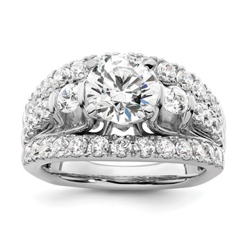 14k White Gold 1 3/8 carat Lab Grown Diamond VS/SI+ G+ 1 1/2 carat Center Round Semi Mount Shared Prong Engagement Ring