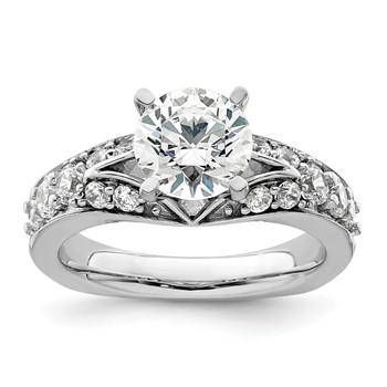 14k White Gold 5/8 carat Lab Grown Diamond VS/SI+ G+ 1 1/2 carat Center Round Semi Mount Shared Prong Engagement Ring