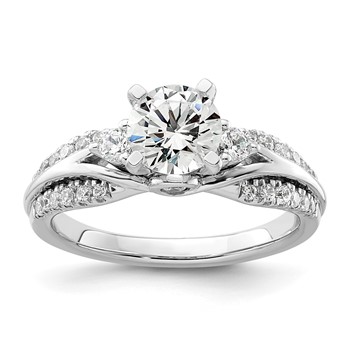 14k White Gold 3/8 carat Lab Grown Diamond VS/SI+ G+ 1 carat Center Round Semi Mount Shared Prong Engagement Ring