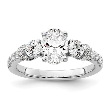 14k White Gold 3/4 carat Lab Grown Diamond VS/SI+ G+ 1 carat Center Oval Semi Mount Engagement Ring