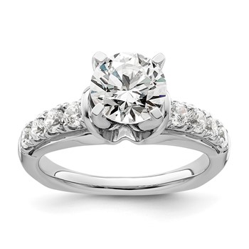 14k White Gold 1/2 carat Lab Grown Diamond VS/SI+ G+ 1 1/2 carat Center Round Semi Mount Shared Prong Engagement Ring