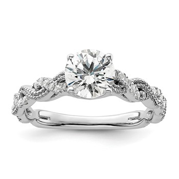 14k White Gold 1/5 carat Lab Grown Diamond VS/SI+ G+ 1 carat Center Round Semi Mount Engagement Ring