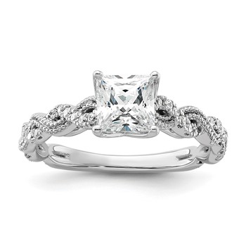 14k White Gold 1/5 carat Lab Grown Diamond VS/SI+ G+ 1 carat Center Princess Semi Mount Engagement Ring