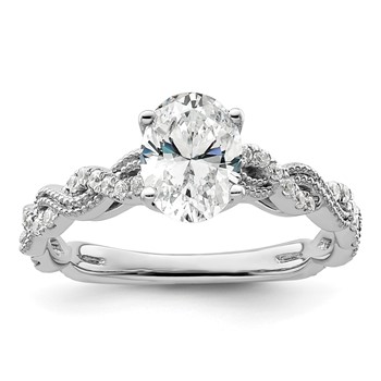 14k White Gold 1/5 carat Lab Grown Diamond VS/SI+ G+ 1 carat Center Oval Semi Mount Engagement Ring