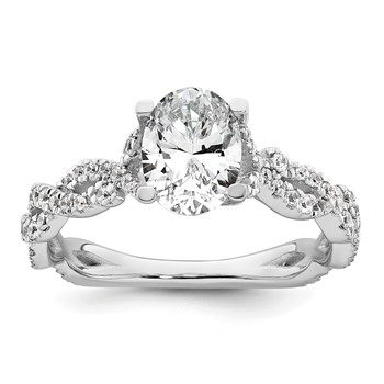 14k White Gold Semi-Mount Diamond Oval Center Twist Engagement Ring