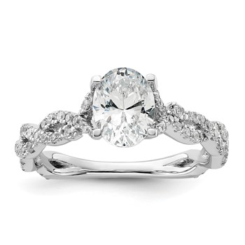 14k White Gold 3/8 carat Lab Grown Diamond VS/SI+ G+ 1 carat Center Oval Semi Mount Engagement Ring