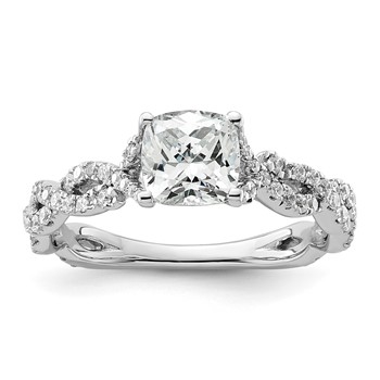 14k White Gold Semi-Mount Diamond Cushion Center Twist Engagement Ring