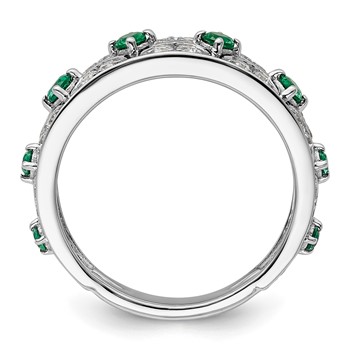 14k White Gold 1/2 carat Lab Grown Diamond VS/SI+ G+ and Lab Created Emerald Complete Ring — alternate view