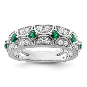 14k White Gold 1/2 carat Lab Grown Diamond VS/SI+ G+ and Lab Created Emerald Complete Ring