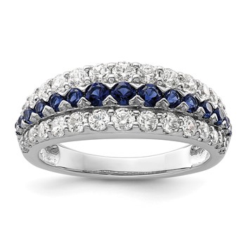 14k White Gold 7/8 carat Lab Grown Diamond VS/SI+ G+ and Lab Created Blue Sapphire Complete Fashion Ring
