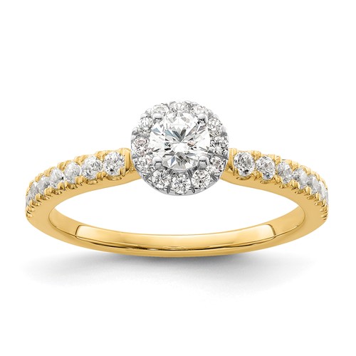 14k Two-tone 5/8 ct Lab Grown Dia VS/SI+ G+ Complete Petite Halo Eng Ring